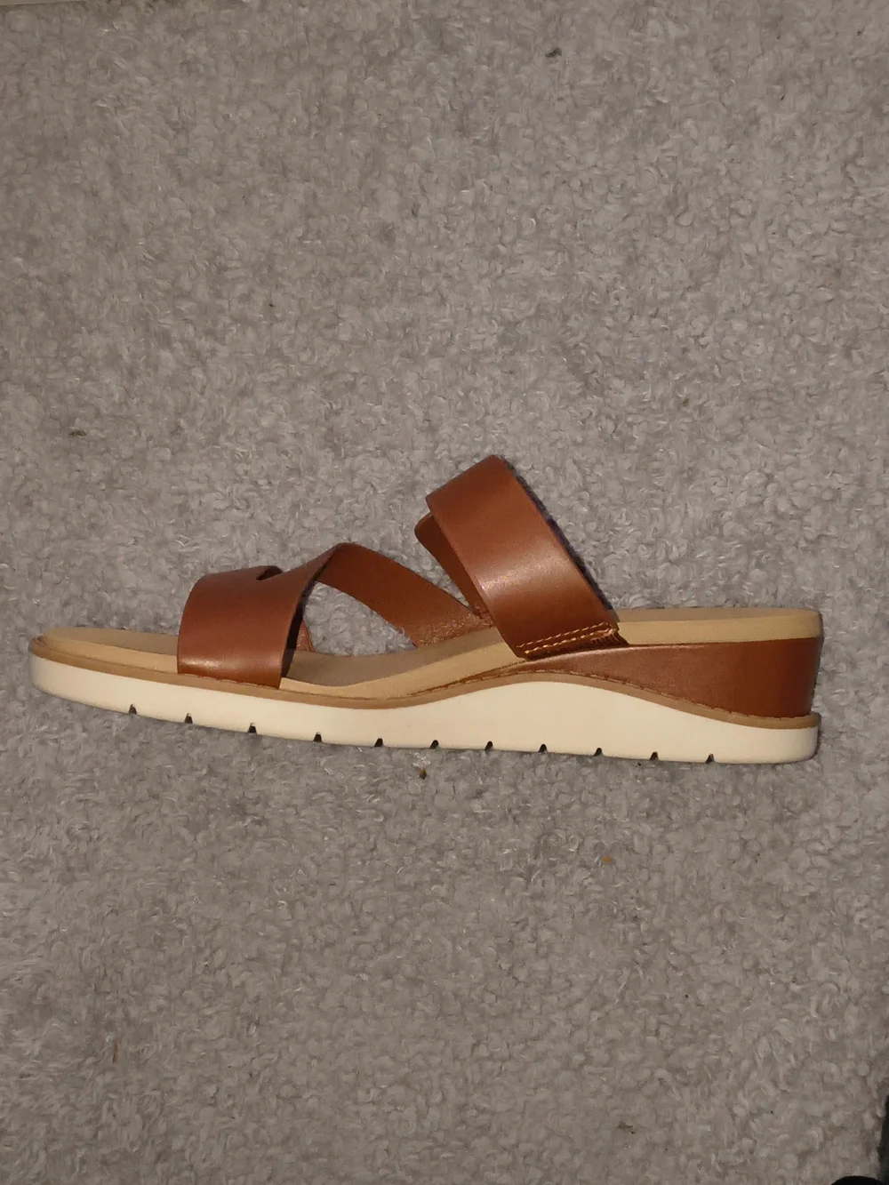 Anne Klein Brown Leather Buckle Slide Sandals